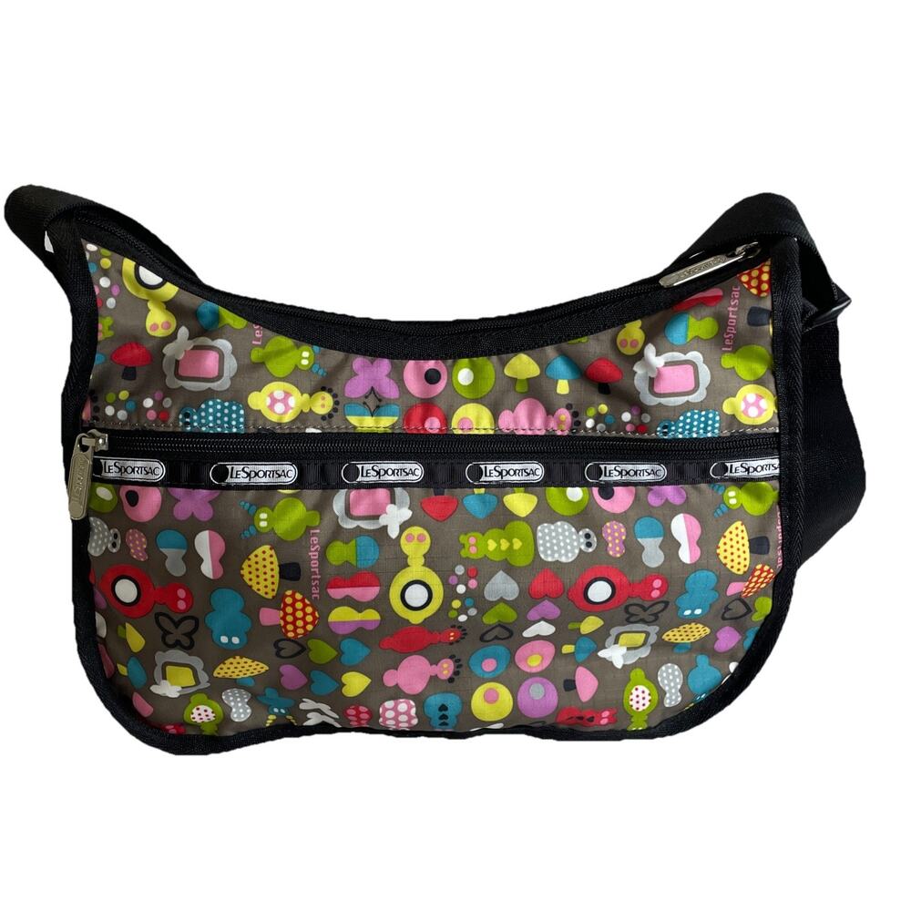 Lesportsac Crossbody Bag “Toot” Print Butterflies Mushrooms/Taupe - Picture 5 of 13